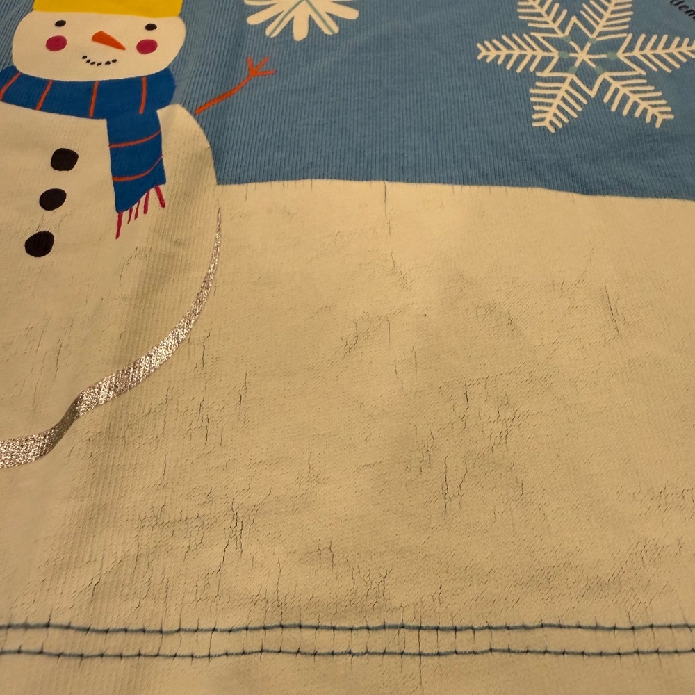 Size 6-7 Mini Boden Fun Facts Shirt in Surfboard Blue Snowflakes. - Picture 4 of 12